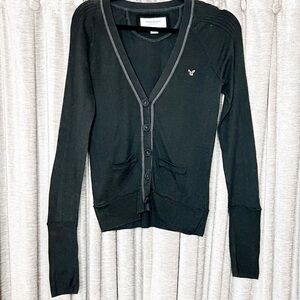 Y2K American Eagle Black V Neck Lightweight Cardigan Size Medium